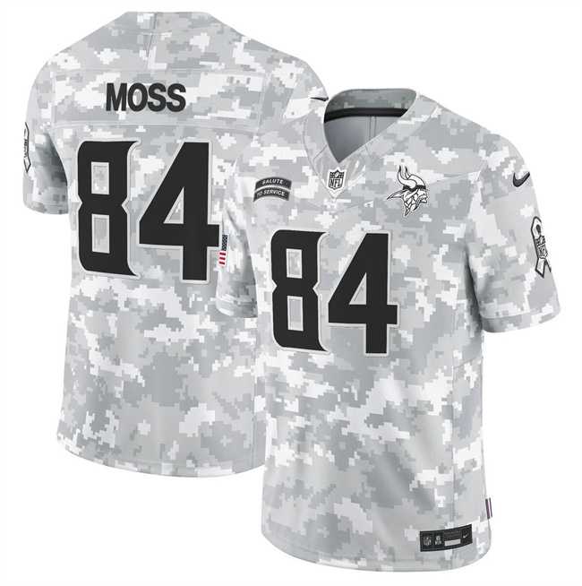 Men%27s Minnesota Vikings #84 Randy Moss 2024 F.U.S.E Arctic Camo Salute To Service Limited Stitched Jersey Dyin